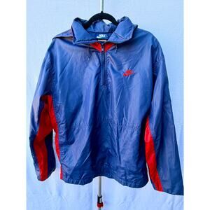 Vintage Nike Windbreaker Jacket Mens Large Blue Red 1/4 Zip Hooded 90s Y2K